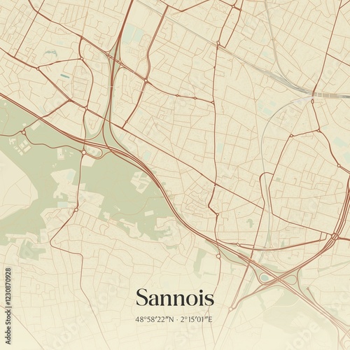 Fototapeta Retro map of Sannois, �le-de-France, France. Vintage street map.