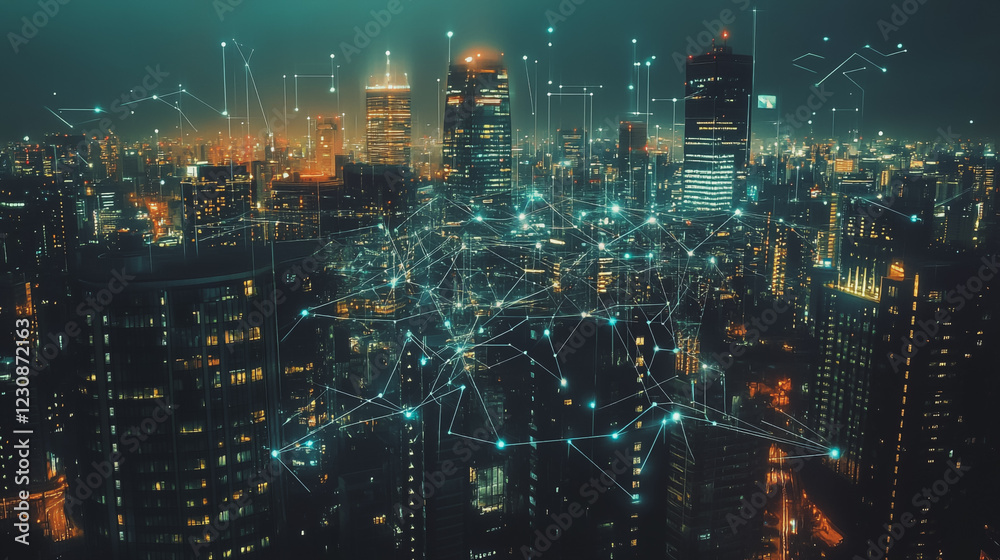 Abstract business man stands on Smart digital Innovation city with connection network reciprocity over the twilight cityscape. of future wireless digital city and social media networking systems
Abstract business man stands on Smart digital Innovation city with connection network reciprocity over the twilight cityscape. of future wireless digital city and social media networking systems