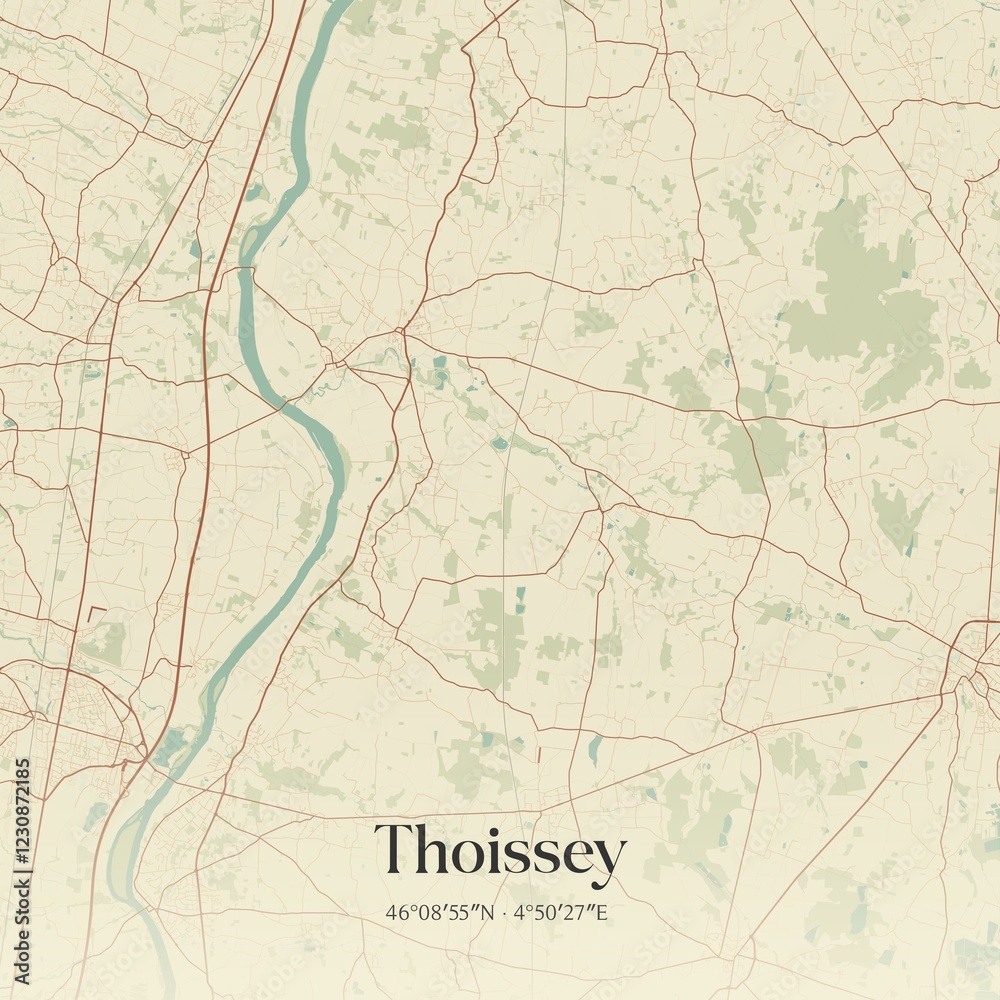 Obraz premium Retro map of Thoissey, Auvergne-Rh�ne-Alpes, France. Vintage street map.