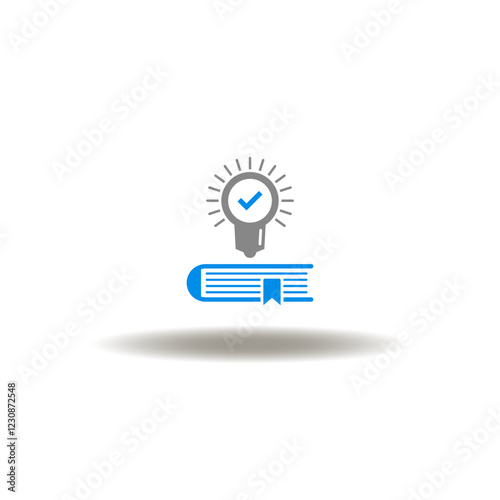 Vector illustration of book and lightbulb with check mark. Symbol of coaching and mentoring. Icon of education skills training.