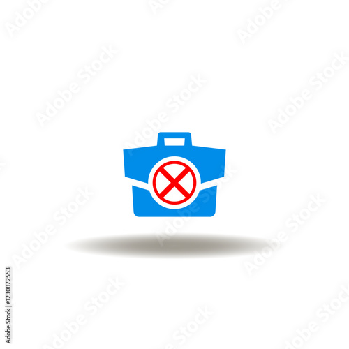 Vector illustration of briefcase with cross or close sign. Icon of COB Close of Business. Symbol of closure business.