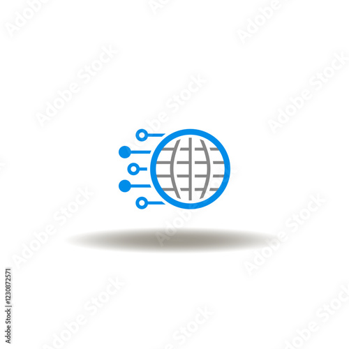 Vector illustration of earth globe with circuit pattern. Icon of network communication. Symbol of VLAN Virtual Local Area Network. Pictogram of computer connection technology.