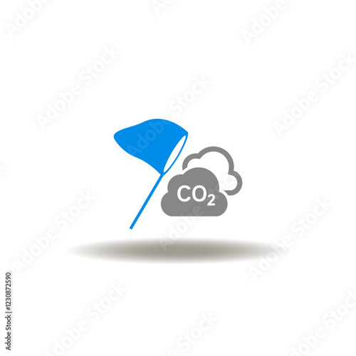 Vector illustration of buttefly net catching CO2 cloud. Symbol of carbon capture.