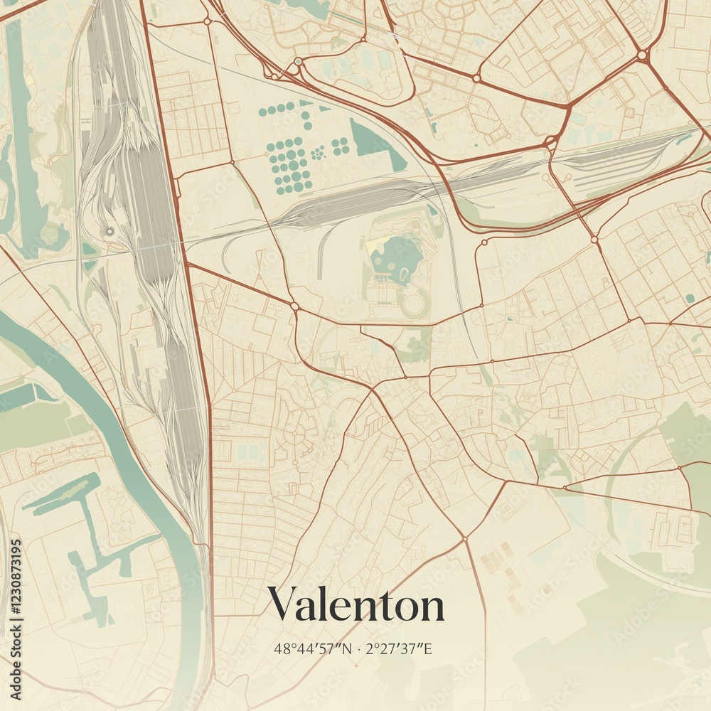 Obraz premium Retro map of Valenton, �le-de-France, France. Vintage street map.