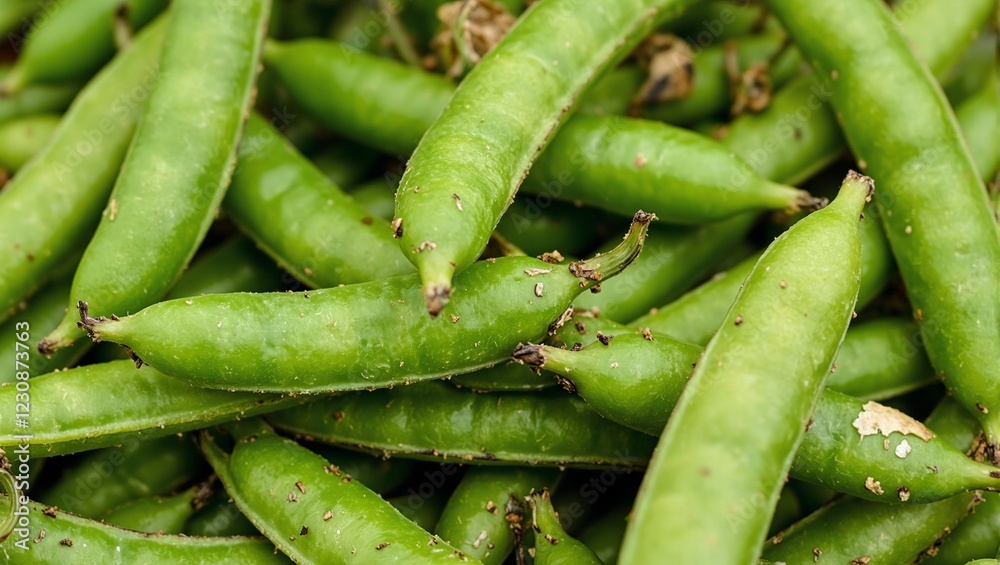 Freshly picked green bean with soil on stem reflecting light Freshly picked green bean with soil on stem reflecting light