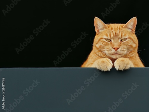 Portrait of an Orange Cat with Paws on a Surface photo