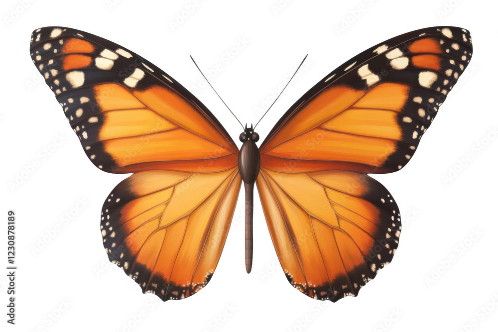 Obraz premium Butterfly Wings Spread Open Displaying Orange and Black Patterns, Delicate Wings Beauty with Nature's Canvas.