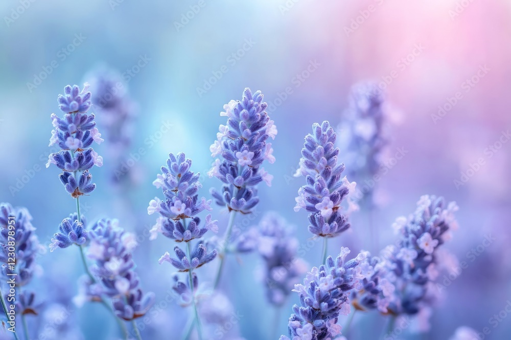 Naklejka premium Close-up of lavender flowers in a soft, pastel color palette.