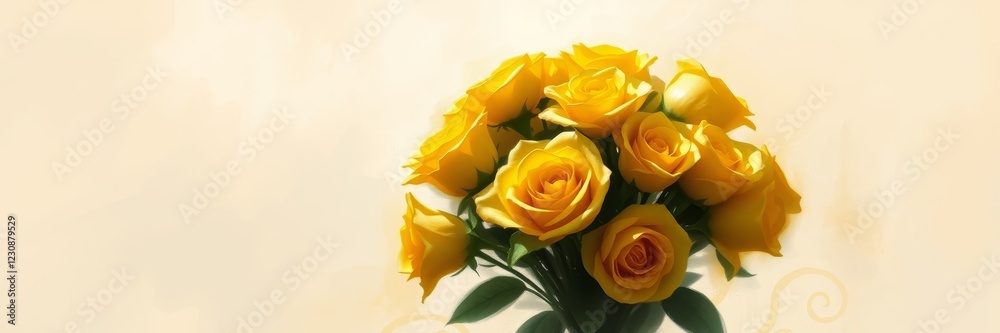 Yellow roses bouquet with a cheerful mood representing love against a soft background