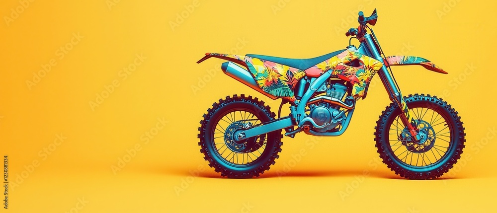 Fototapeta premium Vibrant OffRoad Motorcycle with Brightly Colored Components Adventure Ready Bike