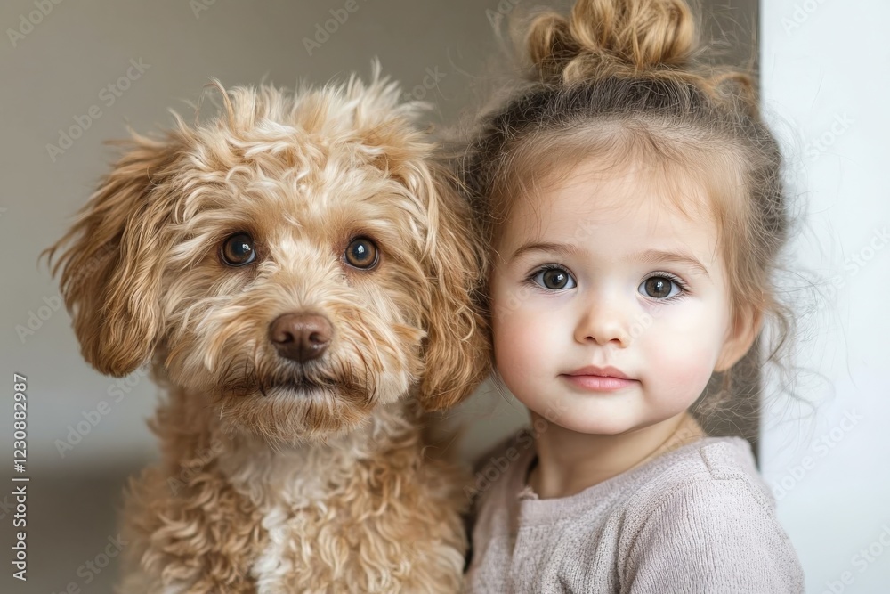 Cute toddler girl posing with adorable puppy dog Cute toddler girl posing with adorable puppy dog