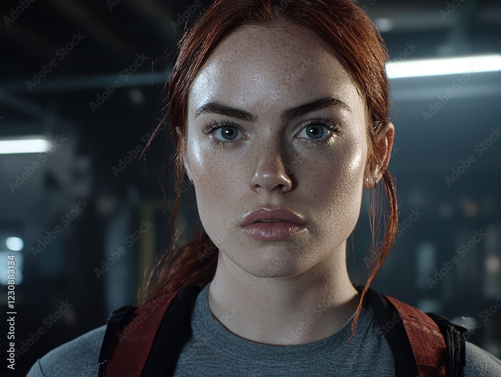 Closeup portrait of a young woman with freckles and red hair Closeup portrait of a young woman with freckles and red hair
