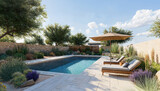 southwestern swimming pool with desert landscaping