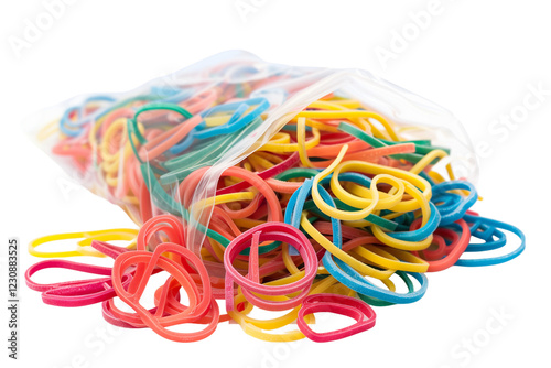 Colorful Assorted Rubber Bands in a Transparent Bag Isolated on a White Background
