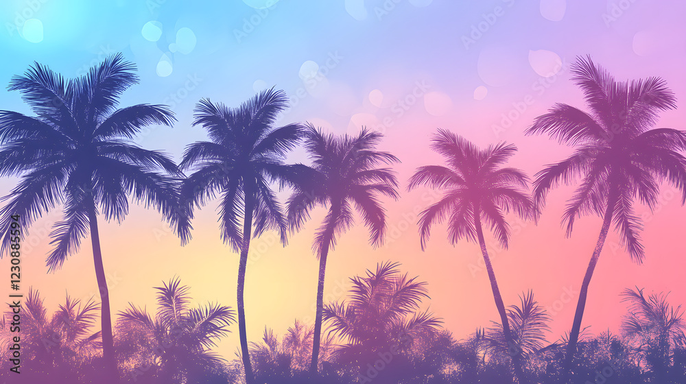 Obraz premium Tropical Paradise with Silhouetted Palms Beneath a Soft Colorful Sky