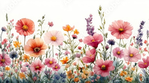Hand-painted Wildflower Watercolor Pattern. Generative AI