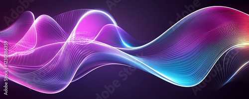 Vector artwork of abstract waves and curves illuminated with dynamic neon lighting creating a modern look