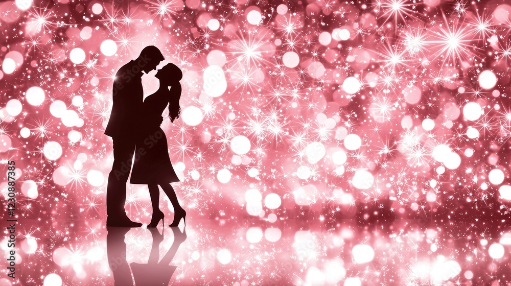 Couple kissing, romantic, sparkling background, Valentine's Day card