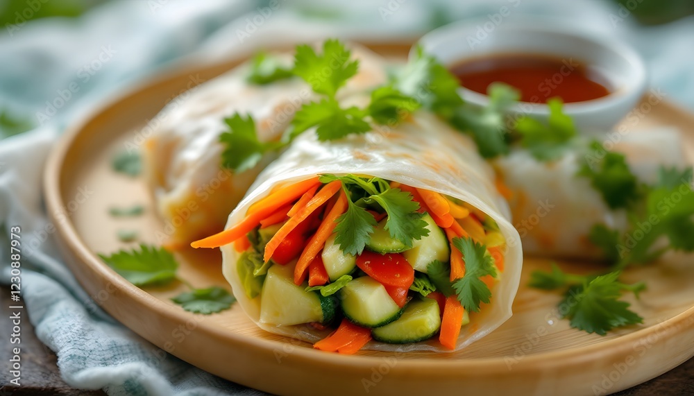 Fresh Vegetable Spring Rolls with Dipping Sauce Fresh Vegetable Spring Rolls with Dipping Sauce