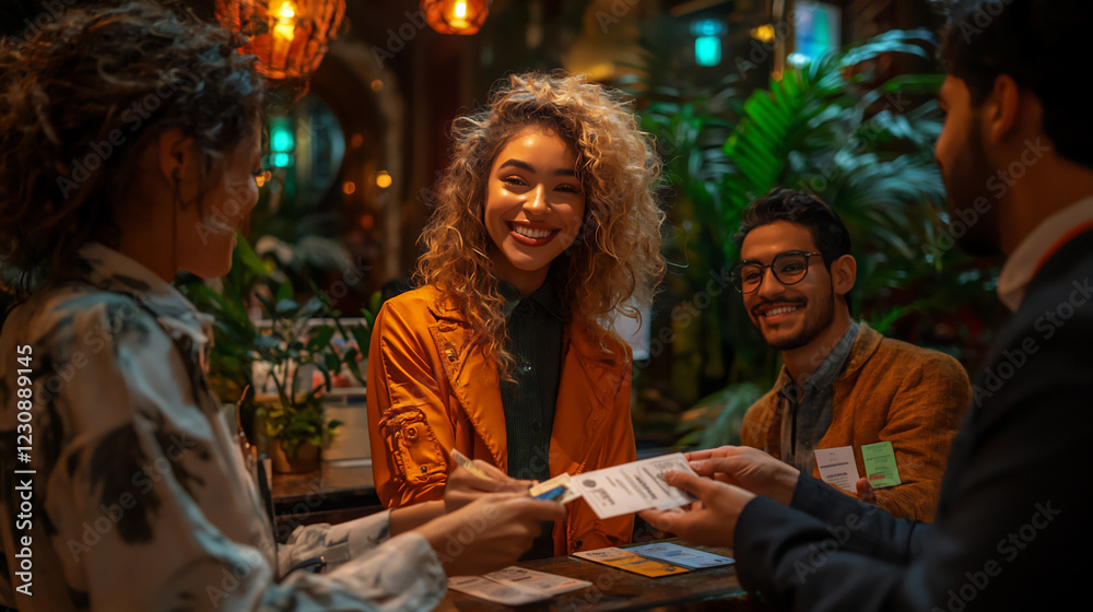 Obraz premium diverse professionals exchanging business cards and ideas