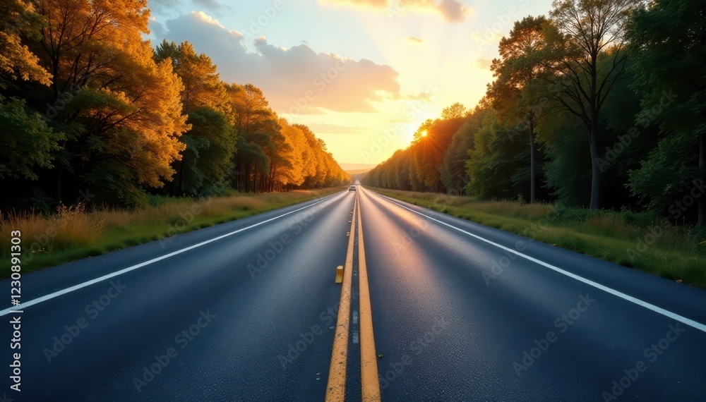 Fototapeta premium Dark asphalt highway, clear road markings, daytime , motorbike, macadam, journey