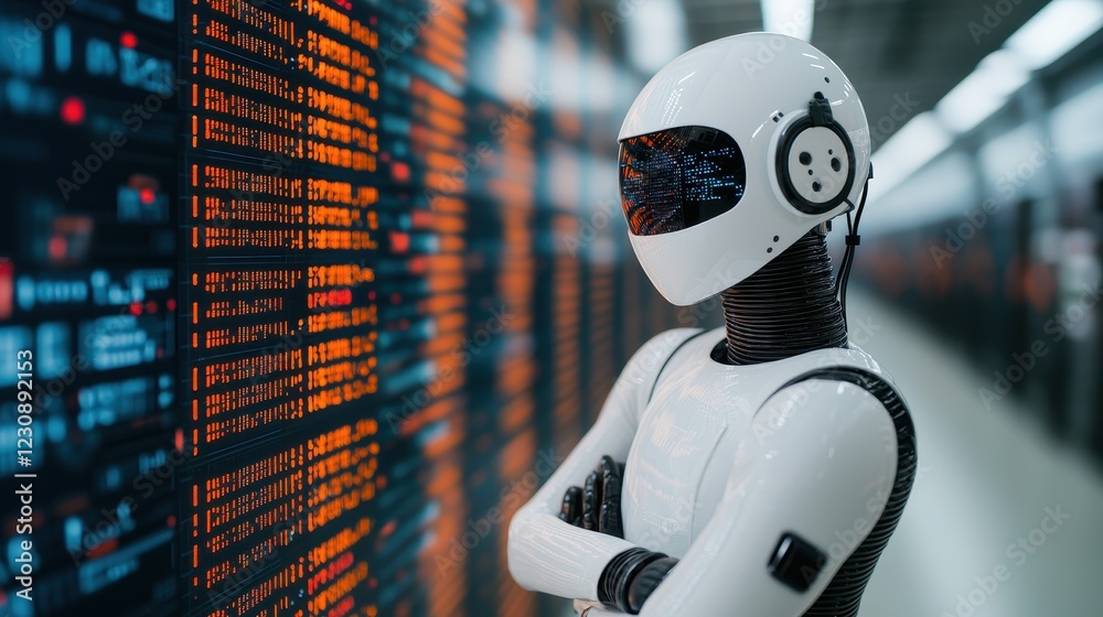 custom made wallpaper toronto digitalFuturistic Robot in Data Center with Digital Screen Background