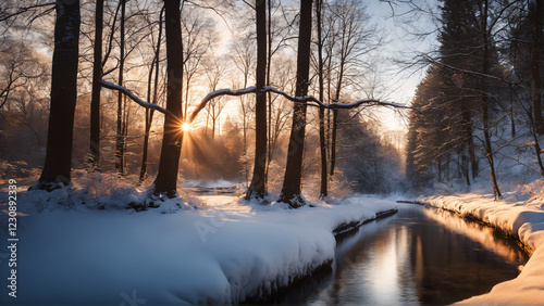 River in the woods with snow everywhere