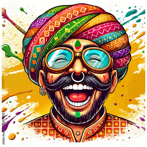 Rajasthani Joy: Man Laughing in the Colors of Holi