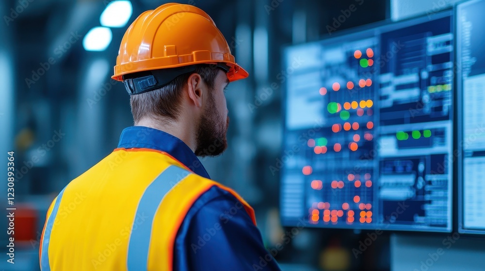 Construction Worker Monitoring Data on Digital Control Panel Construction Worker Monitoring Data on Digital Control Panel