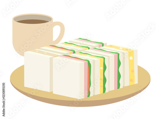 コーヒーとサンドイッチの軽食のイラスト