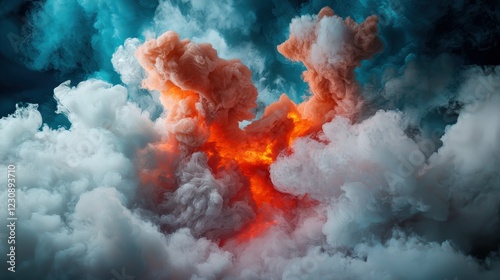 Artistic Representation of a Volcanic Eruption Blending Fire and Smoke photo