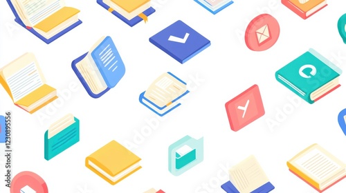 Colorful Flat Design Icons of Books and Reading Materials