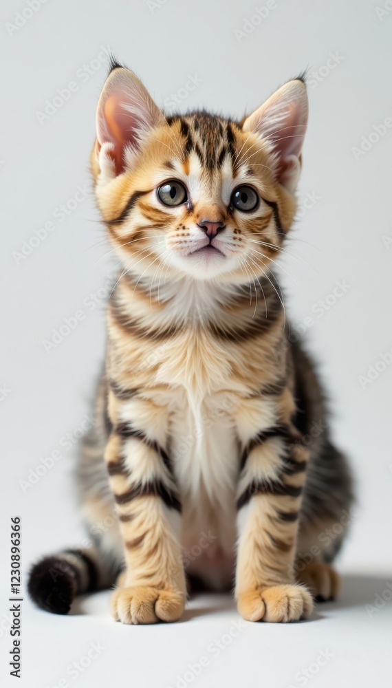 Sweet British Shorthair kitten sitting, gazing, white studio background, sitting, short hair, studio Sweet British Shorthair kitten sitting, gazing, white studio background, sitting, short hair, studio