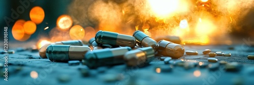 drug war concept with narcotics, weaponry, and death