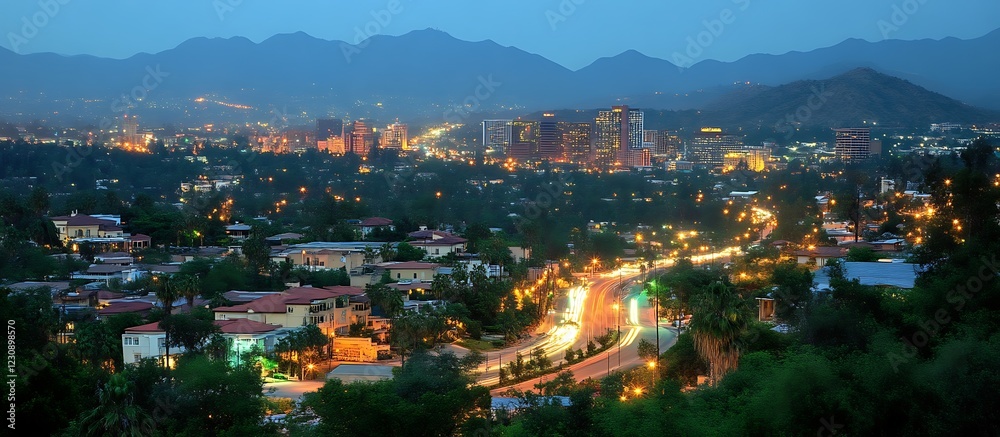 Obraz premium Tucson Arizona Night Cityscape Skyline View at Dusk