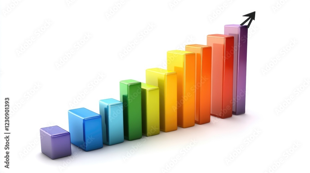 A D bar chart with vibrant colors, showing financial growth trends over time, set against a white background to emphasize the upward trajectory. A D bar chart with vibrant colors, showing financial growth trends over time, set against a white background to emphasize the upward trajectory.