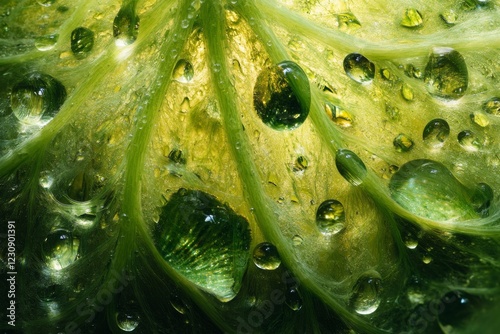 Close-up of a green leaf with fresh water droplets photo