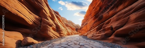 canyoning with stream in a canyon