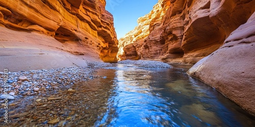 canyoning with stream in a canyon