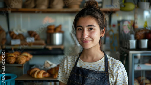 ortrait of the owner of a small business baking croissants and other desserts	
