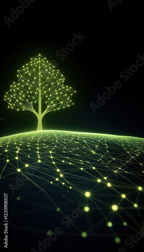 Fractal realms abstraction tree grid neon technology concept abstract concept network