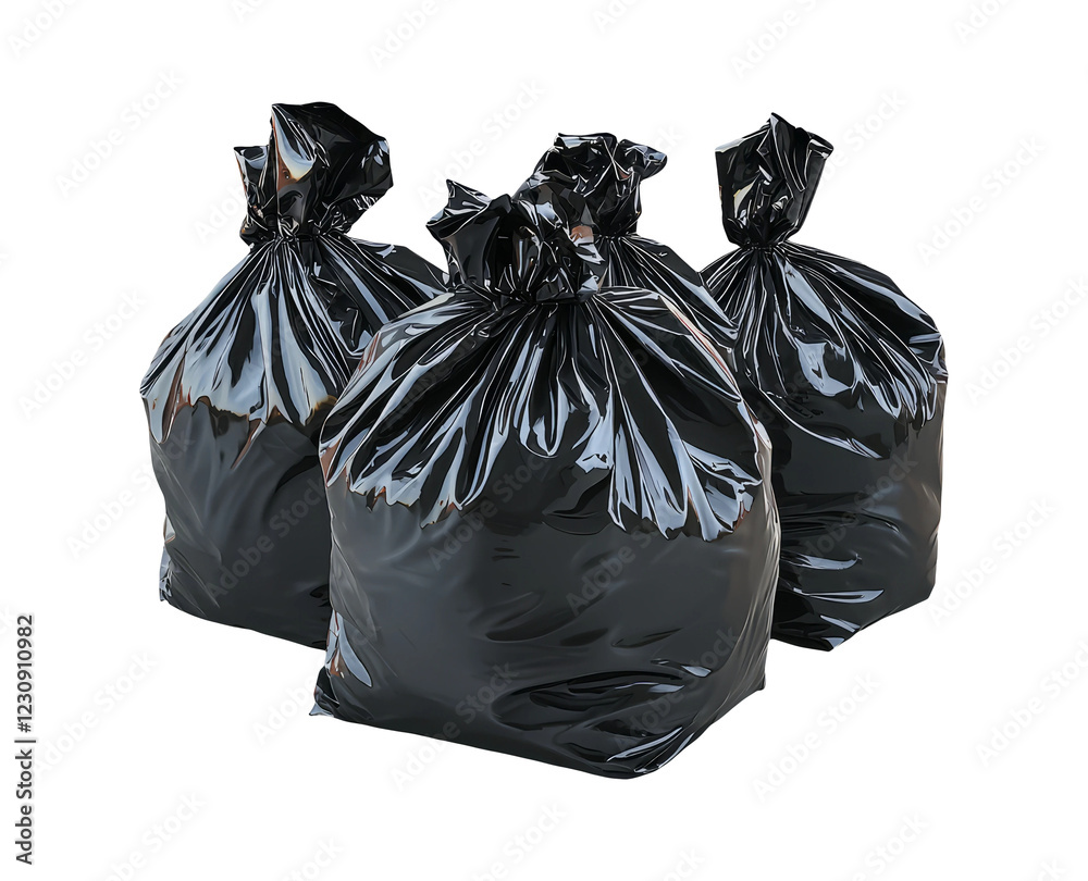 Black Garbage Bags Isolated on Transparent Background