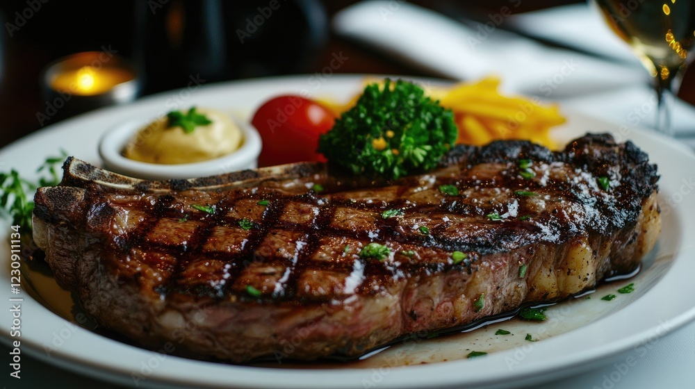 A perfectly grilled steak with a crispy charred exterior and juicy, tender interior, sliced and served on a white plate, highlighting the rich texture of the meat. A perfectly grilled steak with a crispy charred exterior and juicy, tender interior, sliced and served on a white plate, highlighting the rich texture of the meat.
