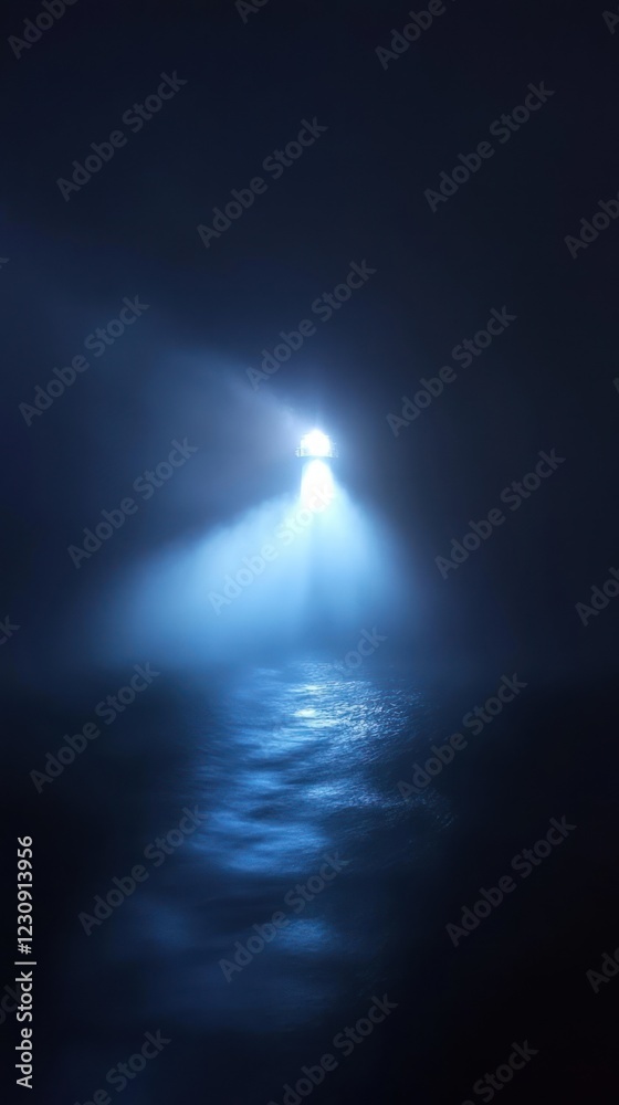 Fototapeta premium Night fog, light beam, sea reflection, mystery, website banner
