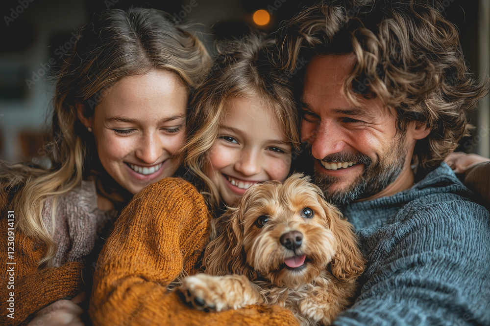 A man and woman embracing a dog in a warm and affectionate moment outdoors during daytime in a natural setting A man and woman embracing a dog in a warm and affectionate moment outdoors during daytime in a natural setting