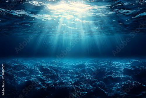 Wallpaper Mural Underwater Scene with Sunlight Rays and Dark Blue Ocean Floor Torontodigital.ca