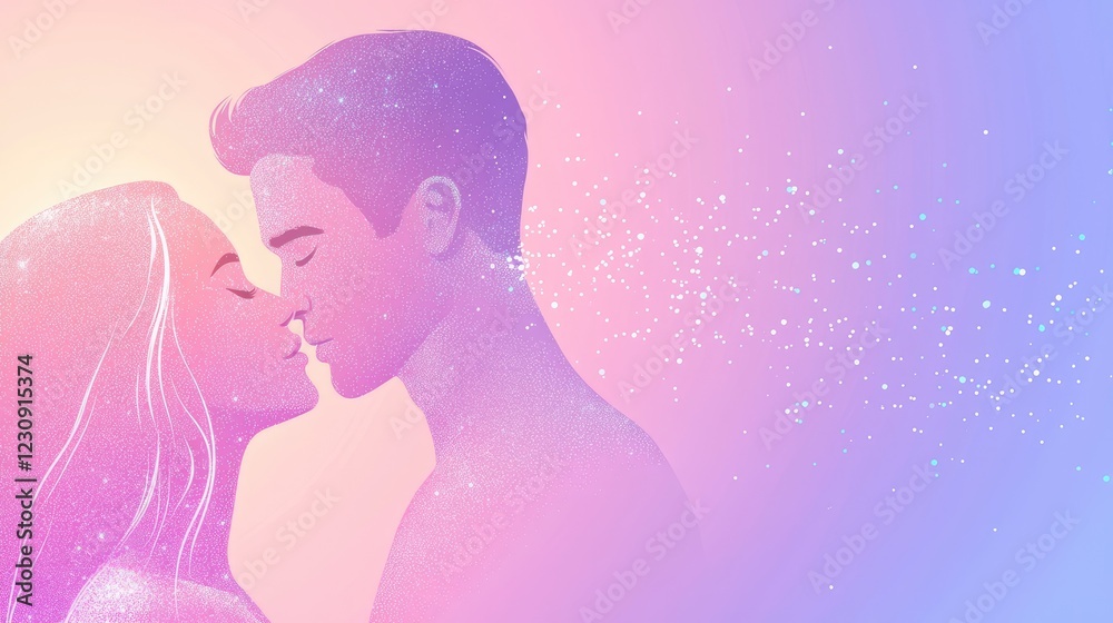 Couple kissing, pastel background, romantic moment, love, relationship, website header Couple kissing, pastel background, romantic moment, love, relationship, website header