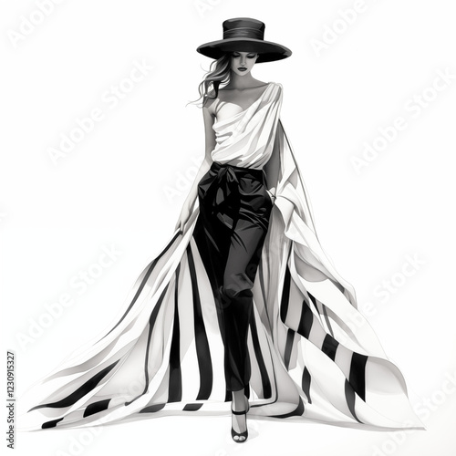 Wallpaper Mural Portrait of a fashionable stylish young girl in a wedding dress in black and white tones, drawing in watercolour style.	
 Torontodigital.ca