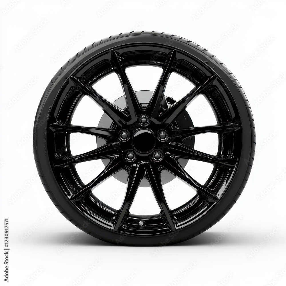 Sleek black car rim with modern design, showcasing glossy finish and intricate spoke pattern, perfect for enhancing vehicle aesthetics Sleek black car rim with modern design, showcasing glossy finish and intricate spoke pattern, perfect for enhancing vehicle aesthetics