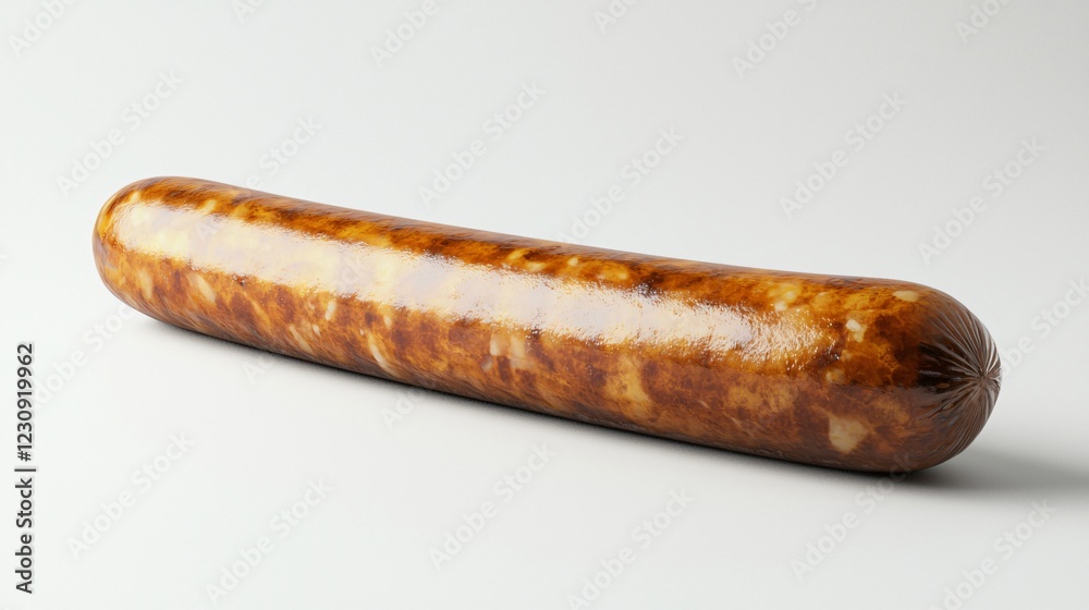Cooked Sausage Isolated On Plain White Backdrop Ready For Meal Preparation Or Consumption. Cooked Sausage Isolated On Plain White Backdrop Ready For Meal Preparation Or Consumption.